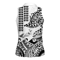 Hawaiian Tribal Manta Ray Women Sleeveless Polo Shirt Kakau Tattoo and Polynesian Art Motif Pattern