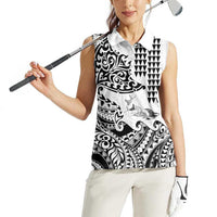 Hawaiian Tribal Manta Ray Women Sleeveless Polo Shirt Kakau Tattoo and Polynesian Art Motif Pattern