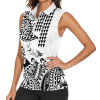 Hawaiian Tribal Manta Ray Women Sleeveless Polo Shirt Kakau Tattoo and Polynesian Art Motif Pattern