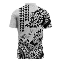 Hawaiian Tribal Manta Ray Zipper Polo Shirt Kakau Tattoo and Polynesian Art Motif Pattern