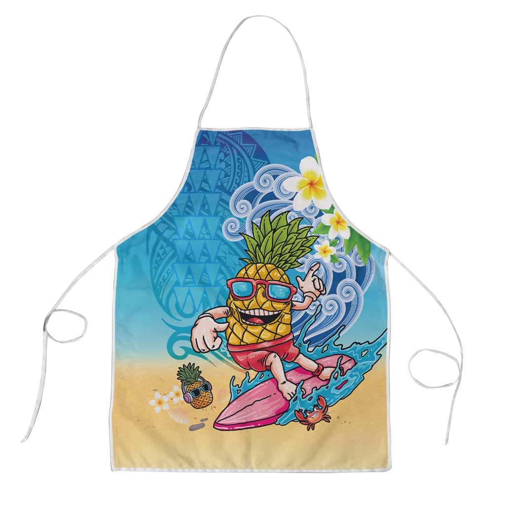 Hawaiian Funny Pineapple Surfing Apron Beach with Tribal Kakau and Plumeria