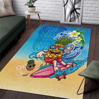Hawaiian Funny Pineapple Surfing Area Rug Beach with Tribal Kakau and Plumeria LT03 Multicolor - Polynesian Pride