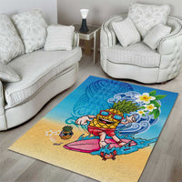 Hawaiian Funny Pineapple Surfing Area Rug Beach with Tribal Kakau and Plumeria LT03 - Polynesian Pride