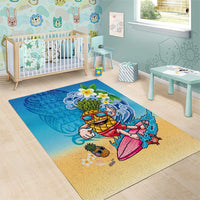 Hawaiian Funny Pineapple Surfing Area Rug Beach with Tribal Kakau and Plumeria LT03 - Polynesian Pride