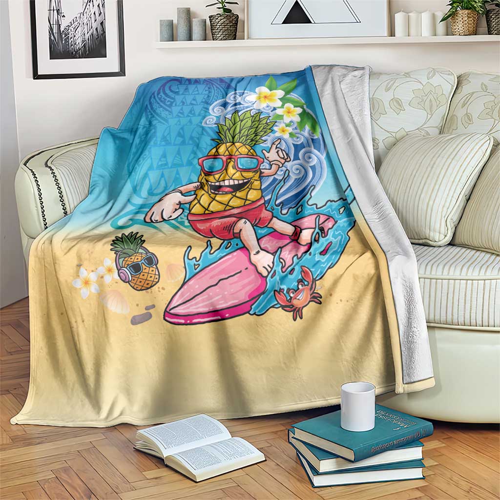 Hawaiian Funny Pineapple Surfing Blanket Beach with Tribal Kakau and Plumeria