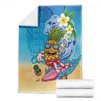 Hawaiian Funny Pineapple Surfing Blanket Beach with Tribal Kakau and Plumeria