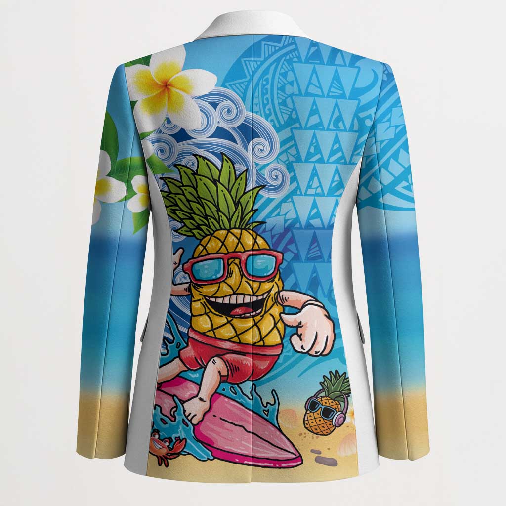 Hawaiian Funny Pineapple Surfing Blazer Beach with Tribal Kakau and Plumeria