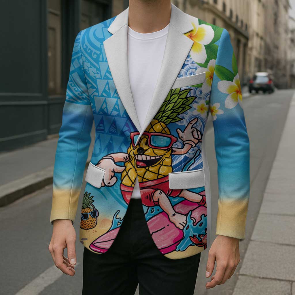 Hawaiian Funny Pineapple Surfing Blazer Beach with Tribal Kakau and Plumeria
