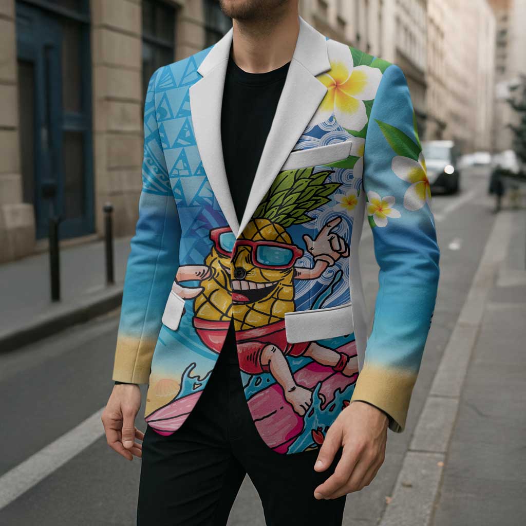 Hawaiian Funny Pineapple Surfing Blazer Beach with Tribal Kakau and Plumeria