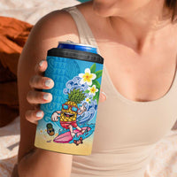 Hawaiian Funny Pineapple Surfing 4 in 1 Can Cooler Tumbler Beach with Tribal Kakau and Plumeria