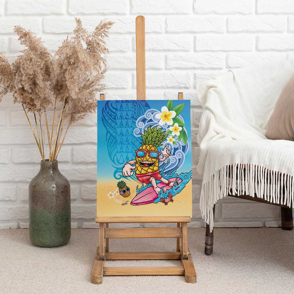 Hawaiian Funny Pineapple Surfing Canvas Wall Art Beach with Tribal Kakau and Plumeria LT03 - Polynesian Pride
