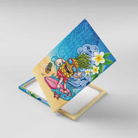 Hawaiian Funny Pineapple Surfing Canvas Wall Art Beach with Tribal Kakau and Plumeria LT03 With Frame Multicolor - Polynesian Pride