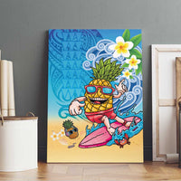 Hawaiian Funny Pineapple Surfing Canvas Wall Art Beach with Tribal Kakau and Plumeria LT03 - Polynesian Pride