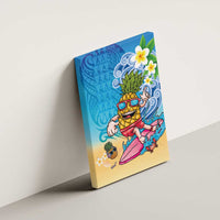 Hawaiian Funny Pineapple Surfing Canvas Wall Art Beach with Tribal Kakau and Plumeria LT03 - Polynesian Pride