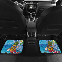 Hawaiian Funny Pineapple Surfing Car Mats Beach with Tribal Kakau and Plumeria