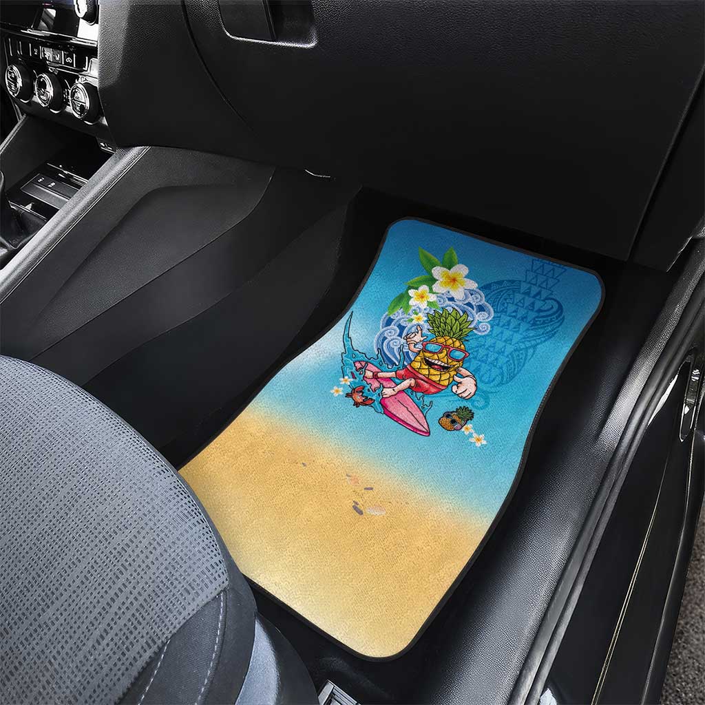 Hawaiian Funny Pineapple Surfing Car Mats Beach with Tribal Kakau and Plumeria