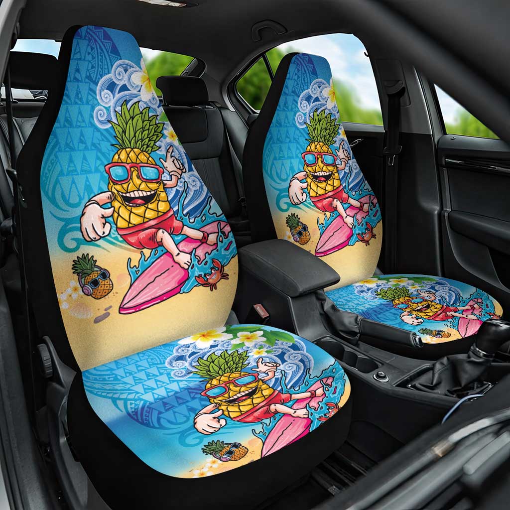 Hawaiian Funny Pineapple Surfing Car Seat Cover Beach with Tribal Kakau and Plumeria