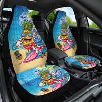 Hawaiian Funny Pineapple Surfing Car Seat Cover Beach with Tribal Kakau and Plumeria