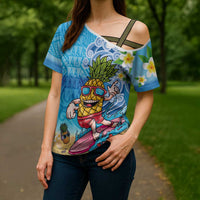 Hawaiian Funny Pineapple Surfing Cross Shoulder Shirt Beach with Tribal Kakau and Plumeria