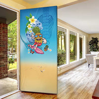 Hawaiian Funny Pineapple Surfing Door Cover Beach with Tribal Kakau and Plumeria