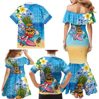 Hawaiian Funny Pineapple Surfing Family Matching Mermaid Dress and Hawaiian Shirt Beach with Tribal Kakau and Plumeria