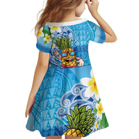 Hawaiian Funny Pineapple Surfing Family Matching Off The Shoulder Long Sleeve Dress and Hawaiian Shirt Beach with Tribal Kakau and Plumeria LT03 - Polynesian Pride