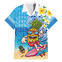 Hawaiian Funny Pineapple Surfing Family Matching Off The Shoulder Long Sleeve Dress and Hawaiian Shirt Beach with Tribal Kakau and Plumeria LT03 Dad's Shirt - Short Sleeve Multicolor - Polynesian Pride