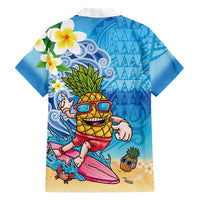 Hawaiian Funny Pineapple Surfing Family Matching Off The Shoulder Long Sleeve Dress and Hawaiian Shirt Beach with Tribal Kakau and Plumeria LT03 - Polynesian Pride
