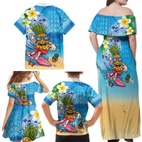 Hawaiian Funny Pineapple Surfing Family Matching Off Shoulder Maxi Dress and Hawaiian Shirt Beach with Tribal Kakau and Plumeria