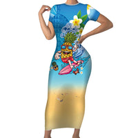 Hawaiian Funny Pineapple Surfing Family Matching Short Sleeve Bodycon Dress and Hawaiian Shirt Beach with Tribal Kakau and Plumeria