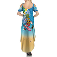 Hawaiian Funny Pineapple Surfing Family Matching Summer Maxi Dress and Hawaiian Shirt Beach with Tribal Kakau and Plumeria