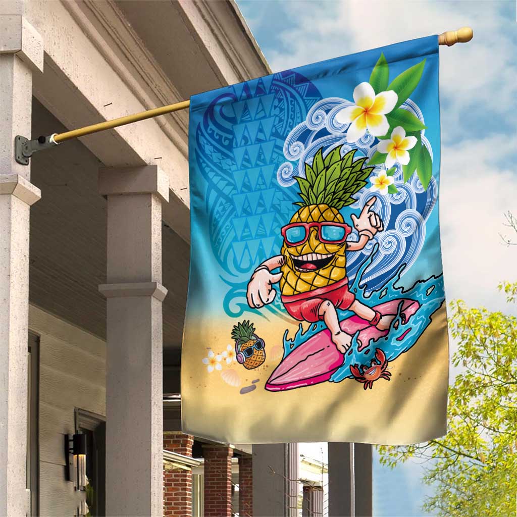 Hawaiian Funny Pineapple Surfing Garden Flag Beach with Tribal Kakau and Plumeria