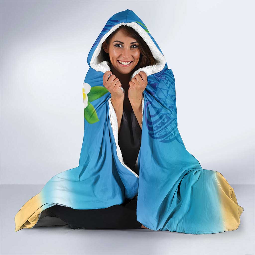 Hawaiian Funny Pineapple Surfing Hooded Blanket Beach with Tribal Kakau and Plumeria