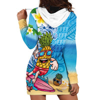 Hawaiian Funny Pineapple Surfing Hoodie Dress Beach with Tribal Kakau and Plumeria