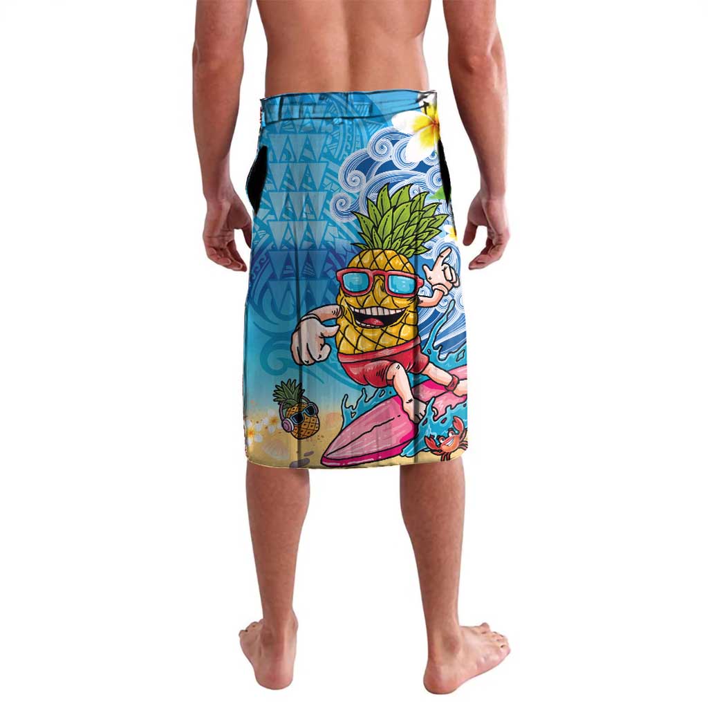 Hawaiian Funny Pineapple Surfing Lavalava Beach with Tribal Kakau and Plumeria