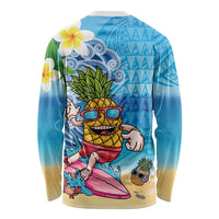Hawaiian Funny Pineapple Surfing Long Sleeve Shirt Beach with Tribal Kakau and Plumeria