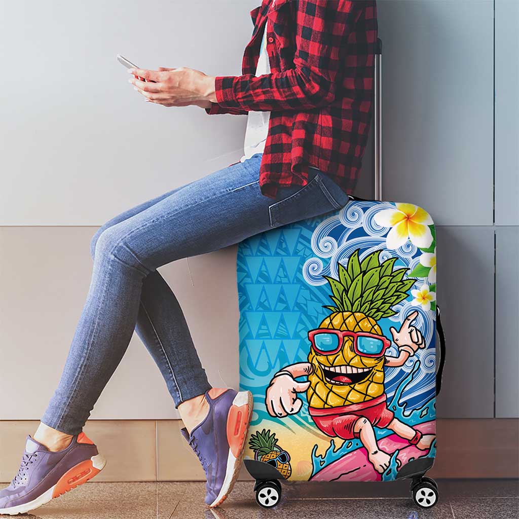 Hawaiian Funny Pineapple Surfing Luggage Cover Beach with Tribal Kakau and Plumeria