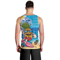 Hawaiian Funny Pineapple Surfing Men Tank Top Beach with Tribal Kakau and Plumeria