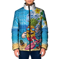 Hawaiian Funny Pineapple Surfing Padded Jacket Beach with Tribal Kakau and Plumeria LT03 Men Multicolor - Polynesian Pride