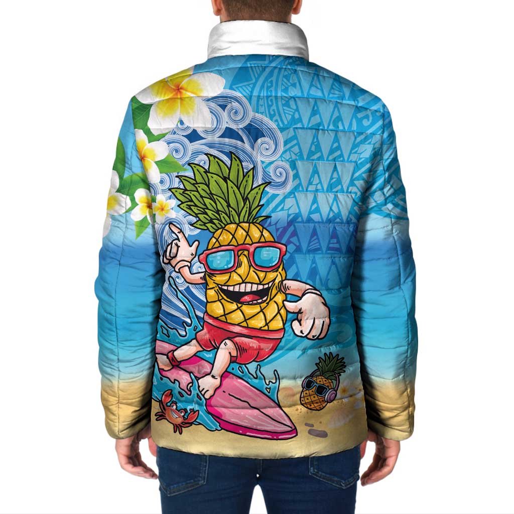 Hawaiian Funny Pineapple Surfing Padded Jacket Beach with Tribal Kakau and Plumeria LT03 - Polynesian Pride