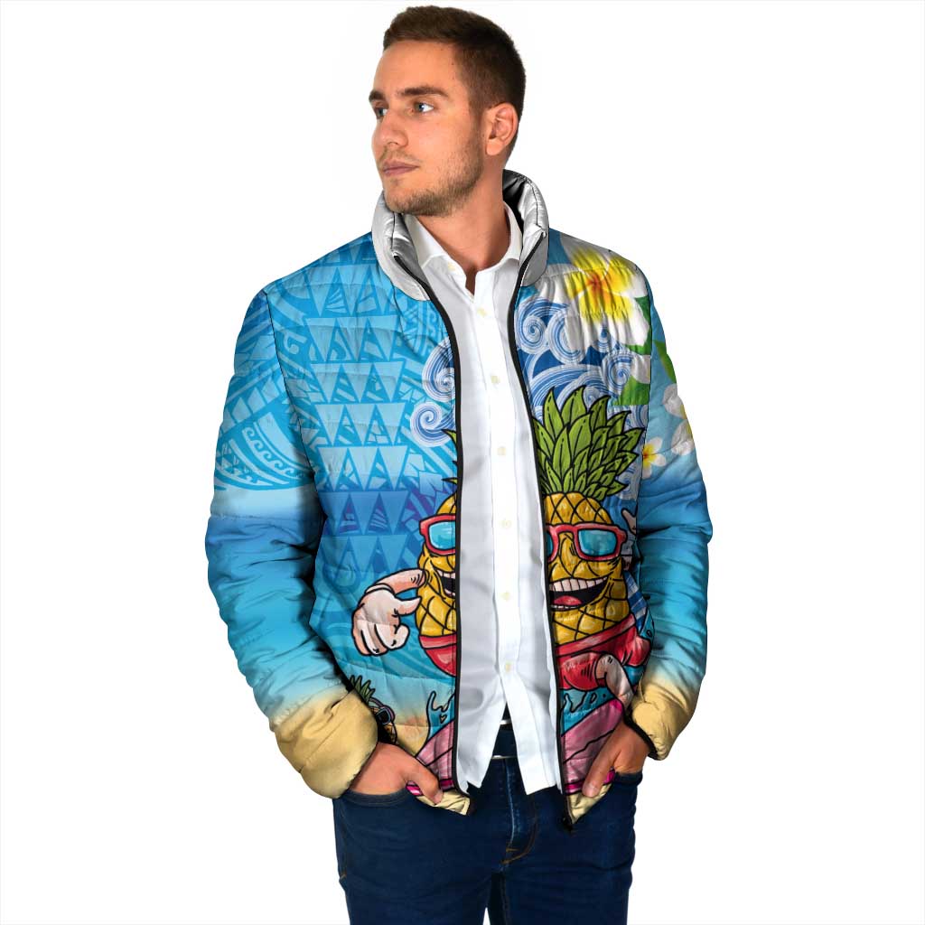 Hawaiian Funny Pineapple Surfing Padded Jacket Beach with Tribal Kakau and Plumeria LT03 - Polynesian Pride