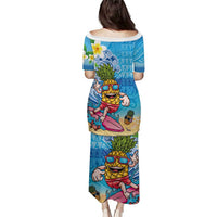 Hawaiian Funny Pineapple Surfing Puletasi Beach with Tribal Kakau and Plumeria LT03 - Polynesian Pride