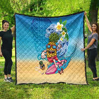 Hawaiian Funny Pineapple Surfing Quilt Beach with Tribal Kakau and Plumeria