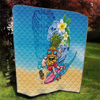Hawaiian Funny Pineapple Surfing Quilt Beach with Tribal Kakau and Plumeria
