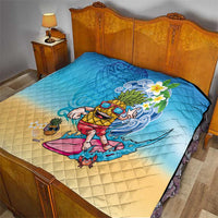 Hawaiian Funny Pineapple Surfing Quilt Beach with Tribal Kakau and Plumeria