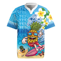 Hawaiian Funny Pineapple Surfing Rugby Jersey Beach with Tribal Kakau and Plumeria LT03 Multicolor - Polynesian Pride