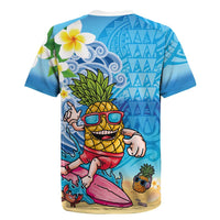 Hawaiian Funny Pineapple Surfing Rugby Jersey Beach with Tribal Kakau and Plumeria LT03 - Polynesian Pride
