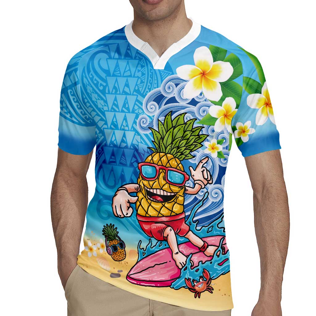 Hawaiian Funny Pineapple Surfing Rugby Jersey Beach with Tribal Kakau and Plumeria LT03 - Polynesian Pride