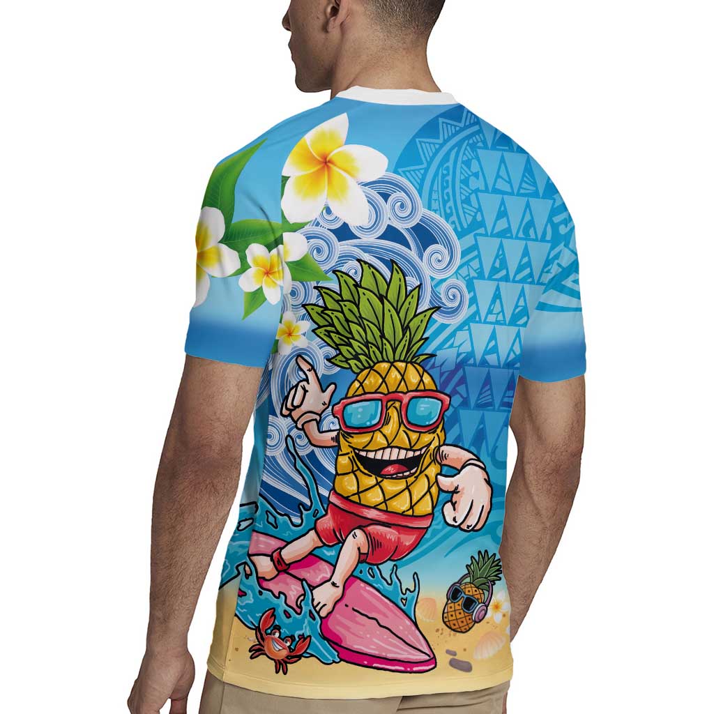 Hawaiian Funny Pineapple Surfing Rugby Jersey Beach with Tribal Kakau and Plumeria LT03 - Polynesian Pride