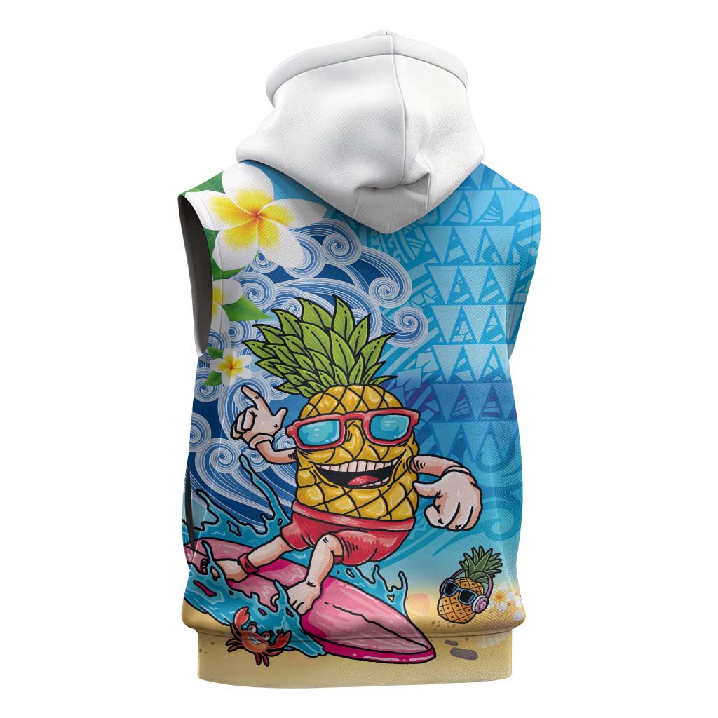 Hawaiian Funny Pineapple Surfing Sleeveless Hoodie Beach with Tribal Kakau and Plumeria